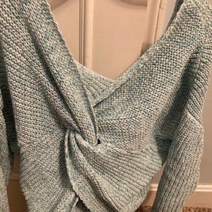 Open Back Blue Comfy Pullover Sweater